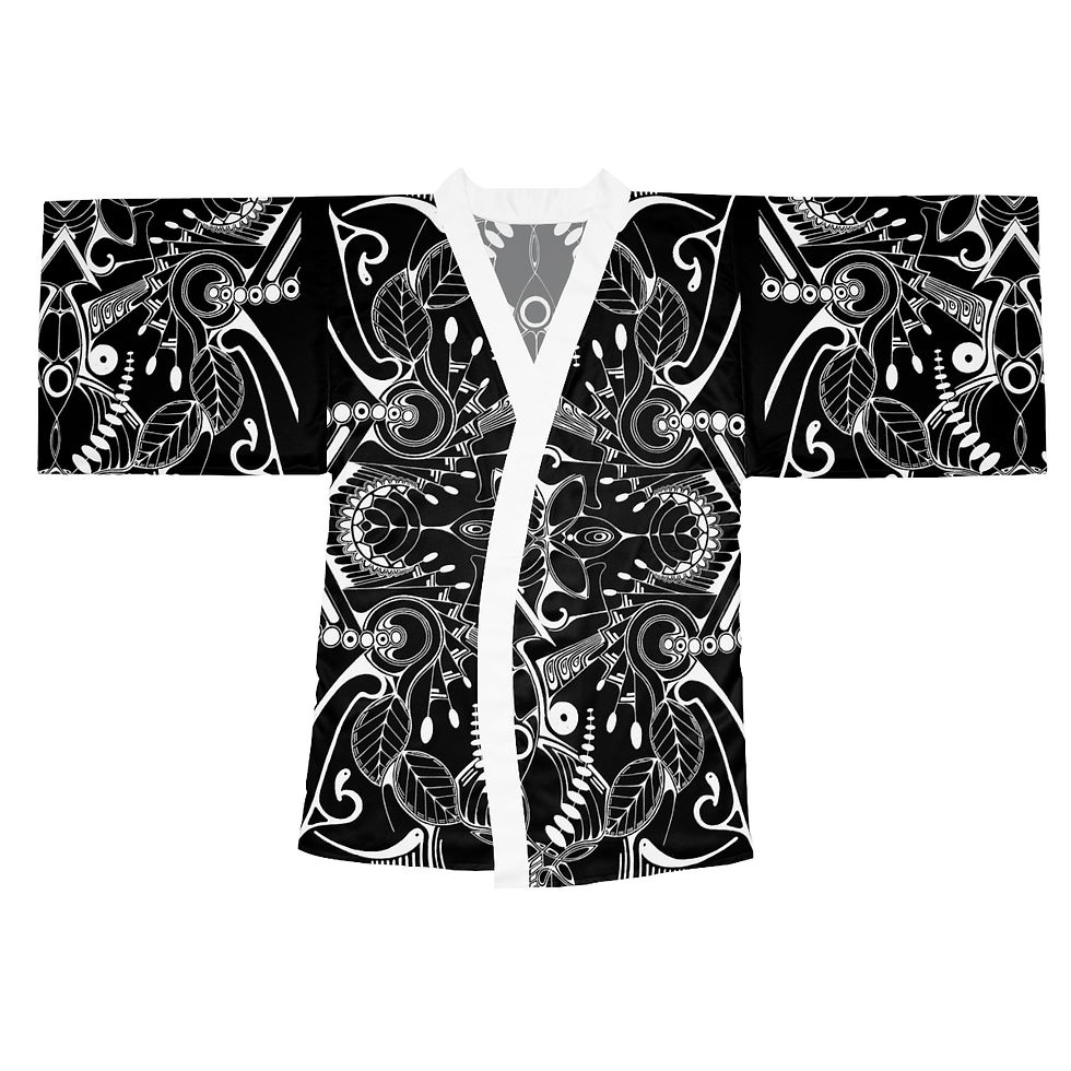 Thumbnail: Long Sleeve Kimono Robe (AOP) - Nightshade
