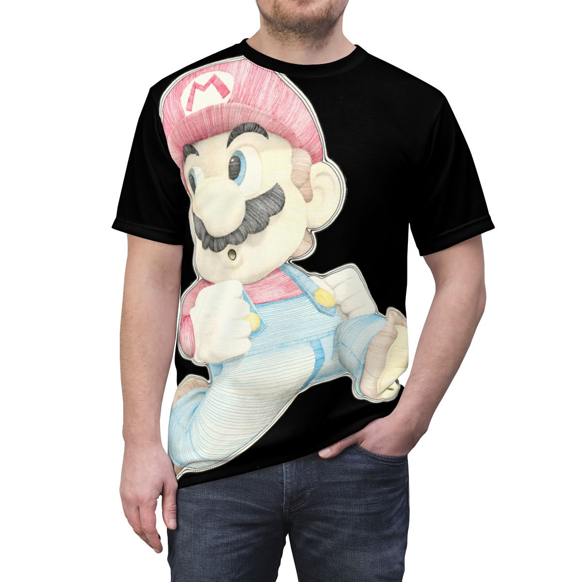 Unisex Short Sleeve Tee (AOP) - Mario Mario (black)