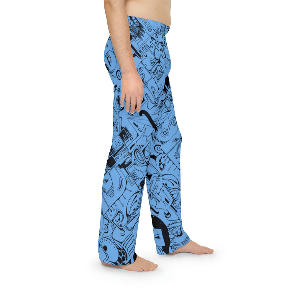 Thumbnail: Men's Pajama Pants (AOP) - Spinnaroony (light blue)