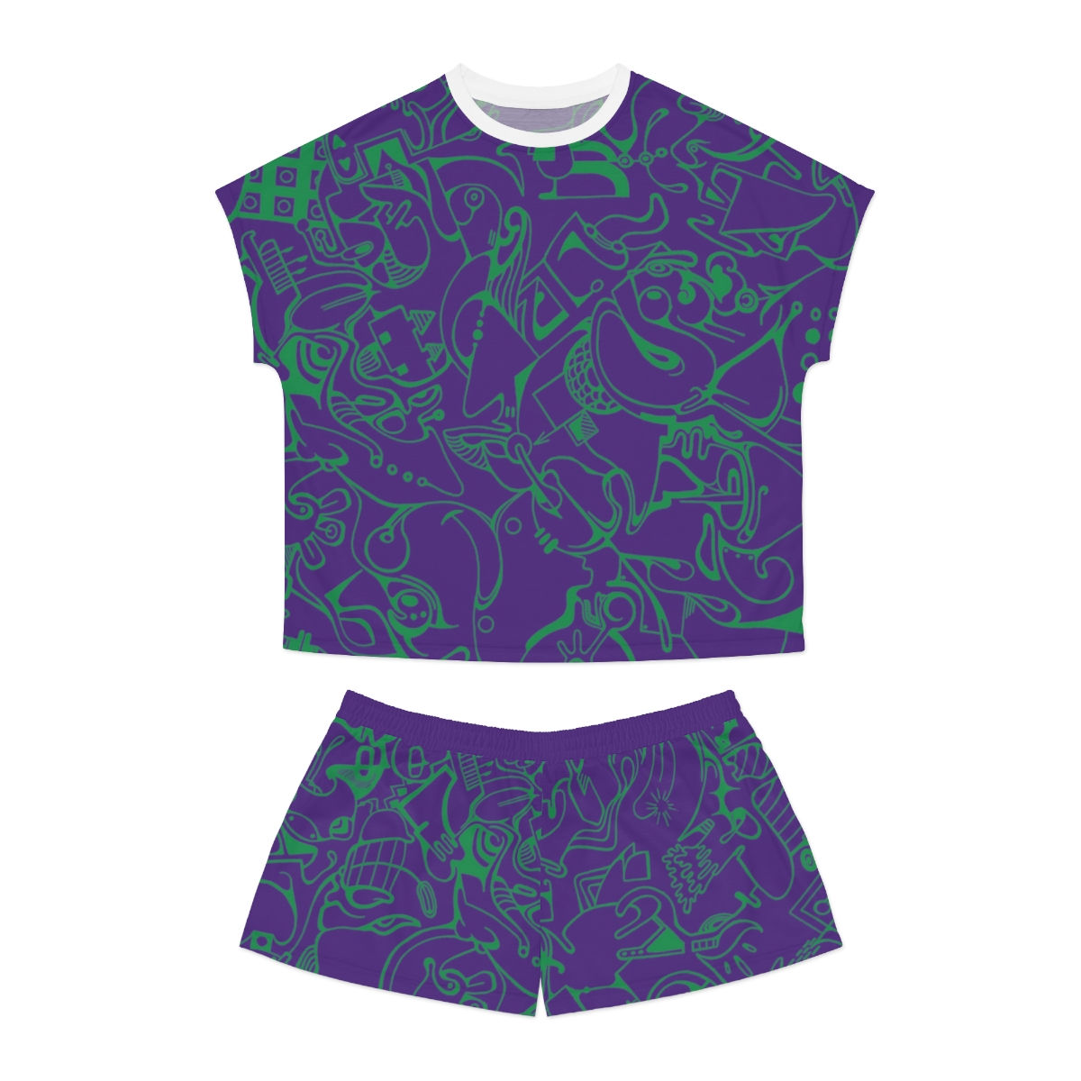 Women's Short Pajama Set (AOP) - Spinnaroony 2 (dark purple)