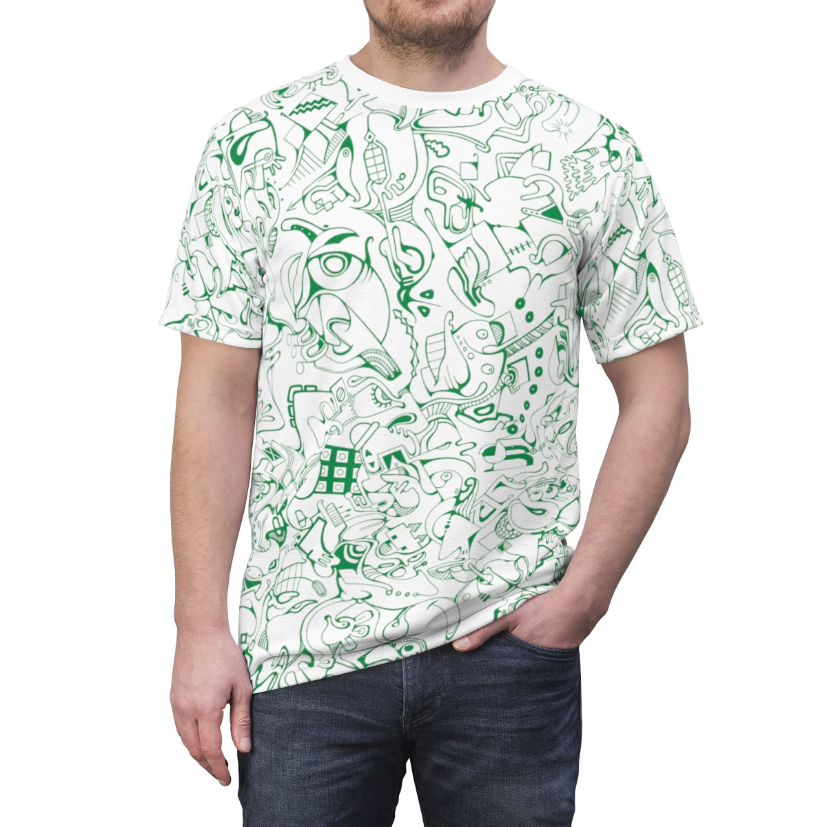 Unisex Short Sleeve Tee (AOP) - Spinnaroony 2 (white)