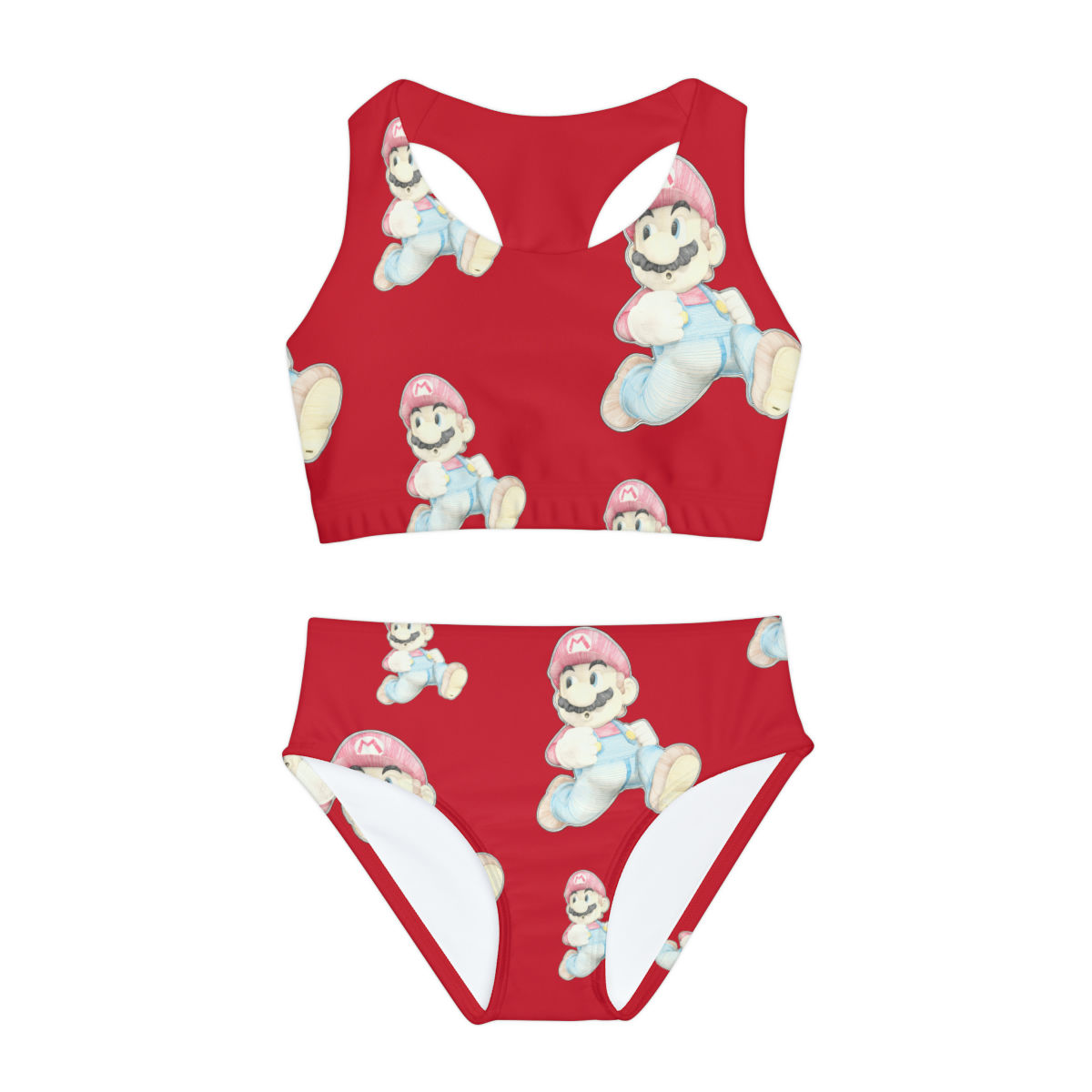 Girls Two Piece Swimsuit (AOP) - Mario Mario (dark red)