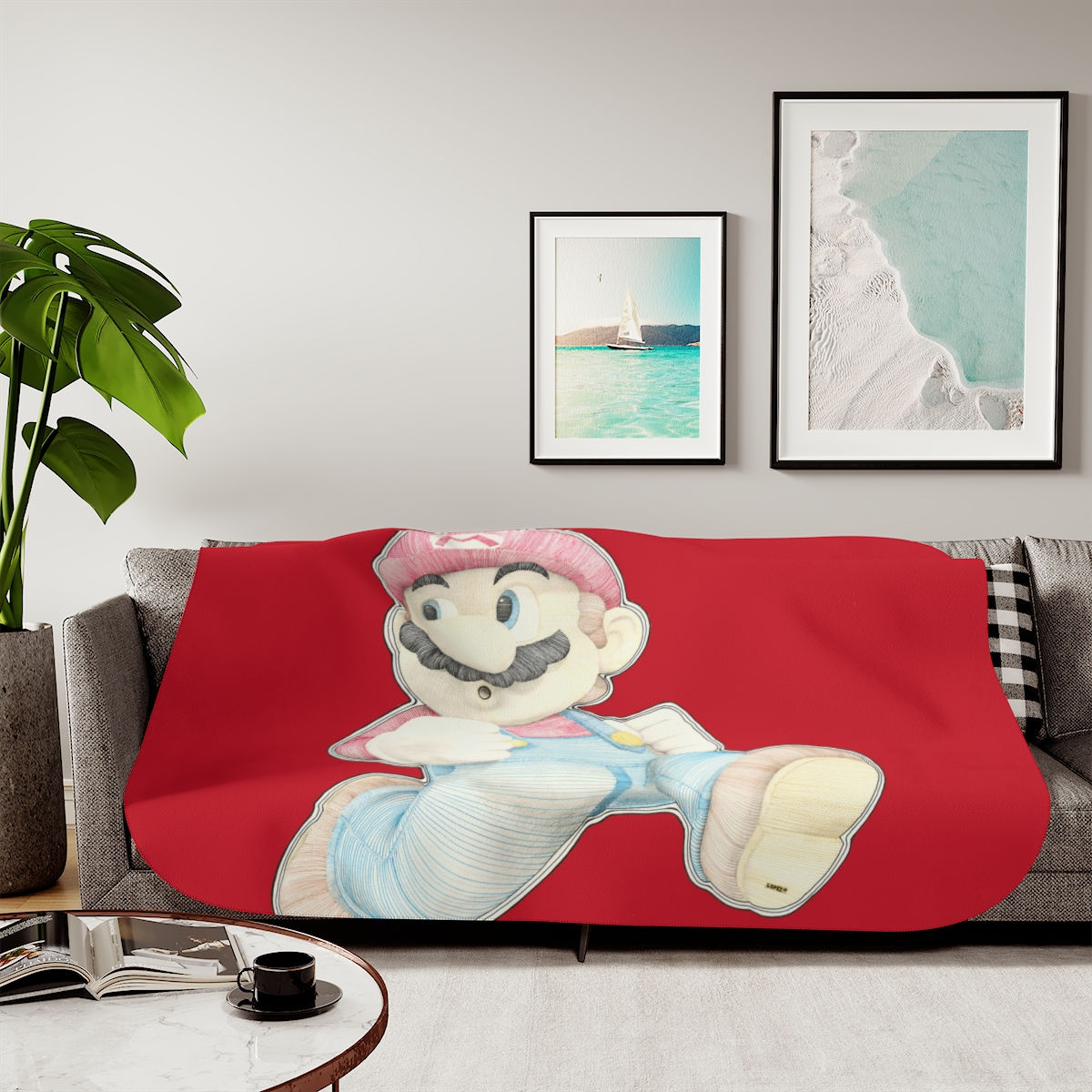 Sherpa Blanket - Mario Mario (dark red)