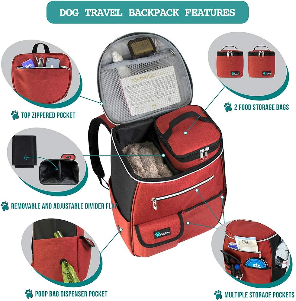 Thumbnail: Dog Travel Bag Backpack, 27L Airline Approved Pet Supplies Organizer with 2 Food