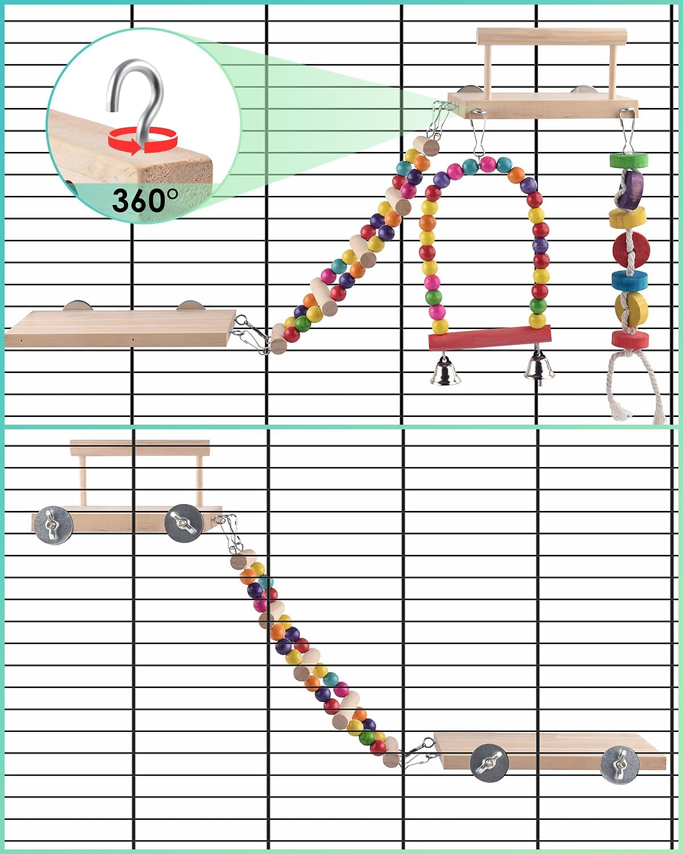 Thumbnail: 5In1 Bird Parakeet Toys, Detachable Birdie Perches Platform Swing with Climbing 