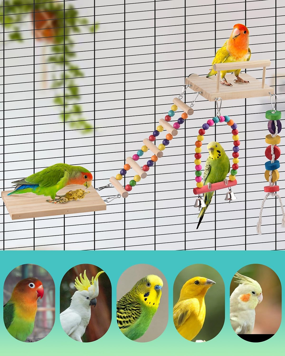 Thumbnail: 5In1 Bird Parakeet Toys, Detachable Birdie Perches Platform Swing with Climbing 