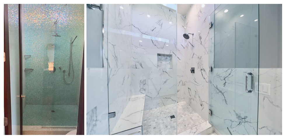 large marble shower remodel before and after