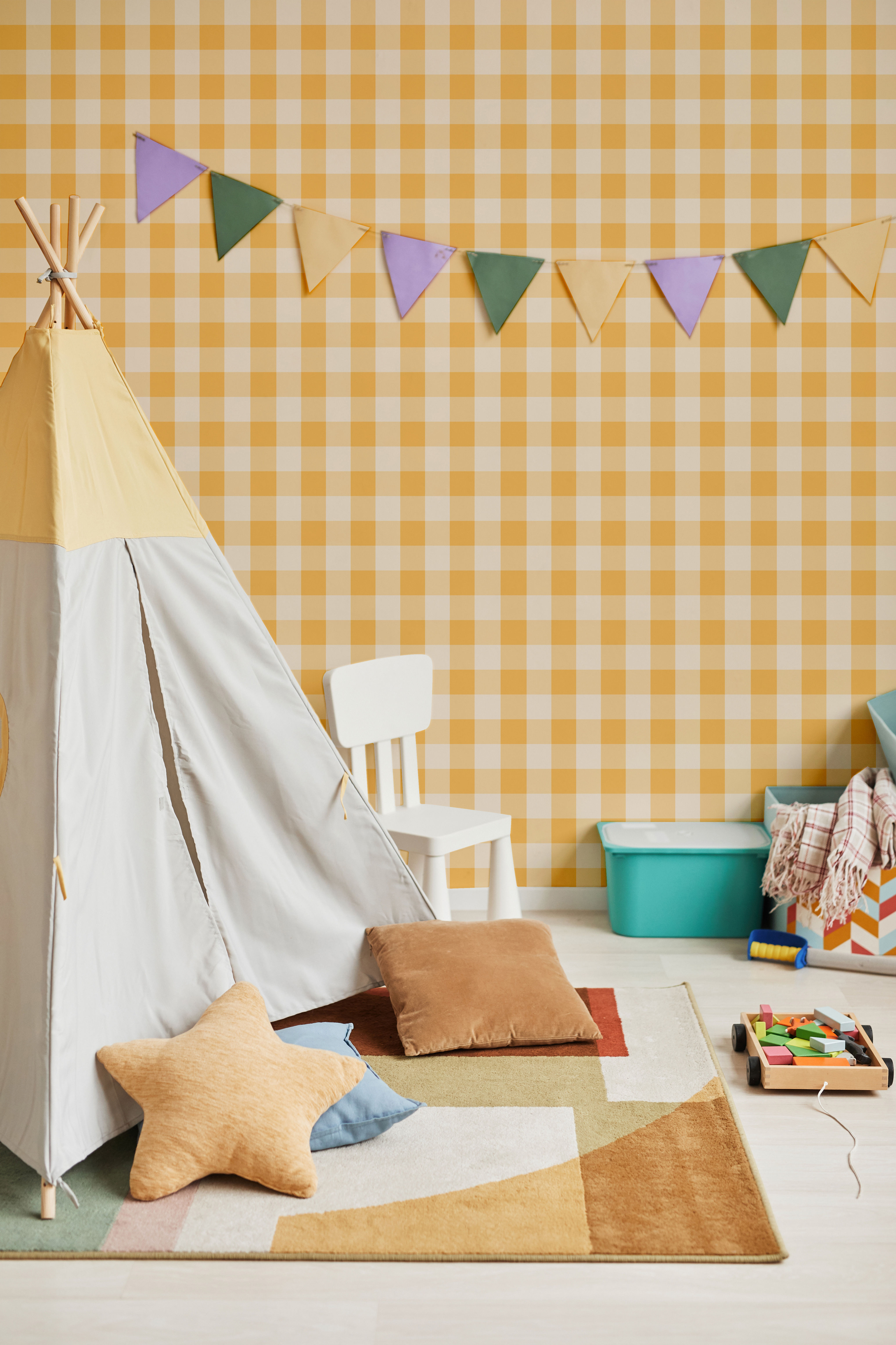 papier peint vichy jaune