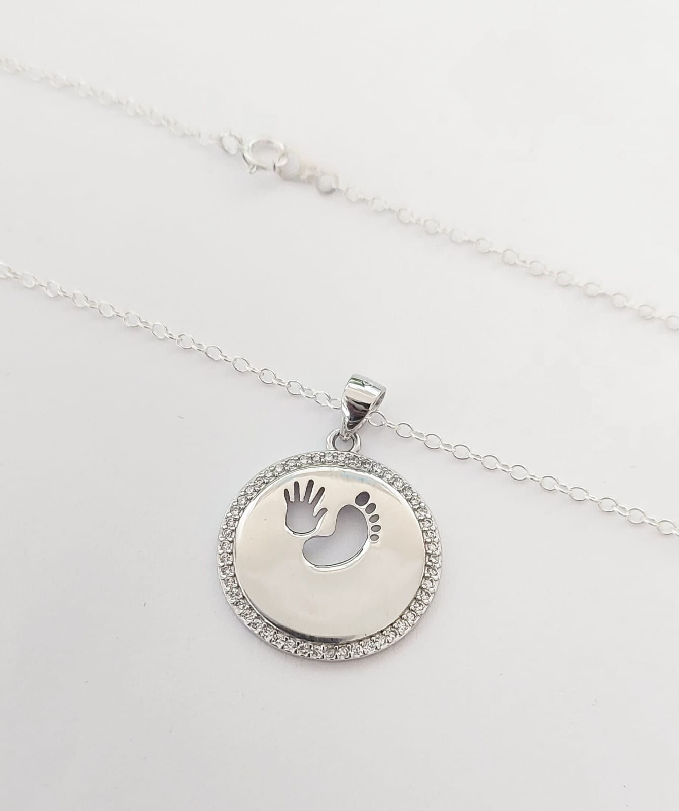 Feet and Hand CZ Halo Pendant with Chain