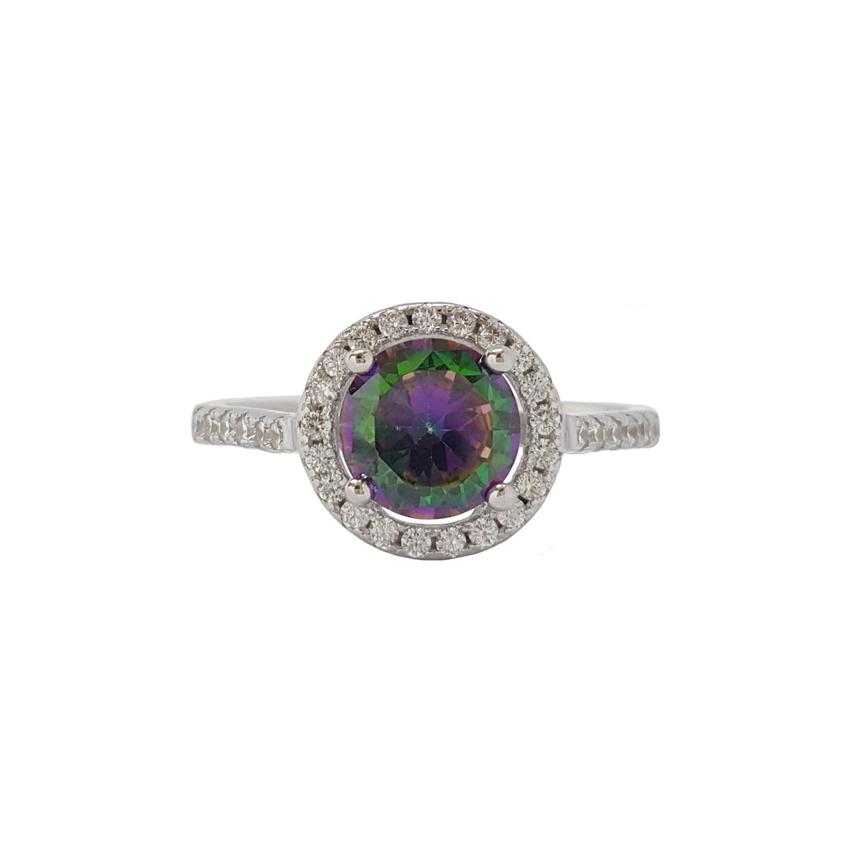 Mystic Rainbow CZ Halo Ring in Silver