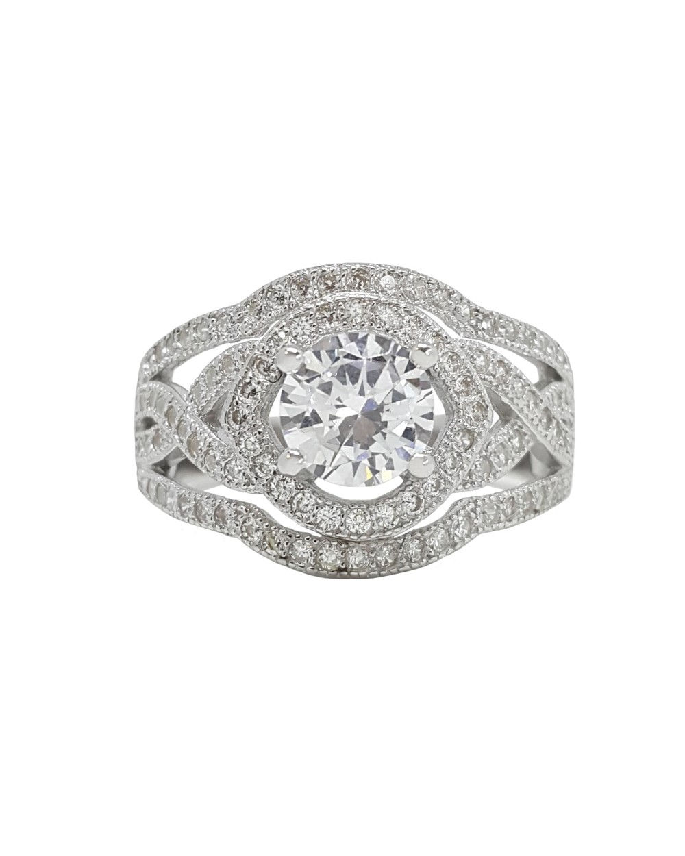 CZ Ring with Milgrain Finish in 925 Sterling Silver