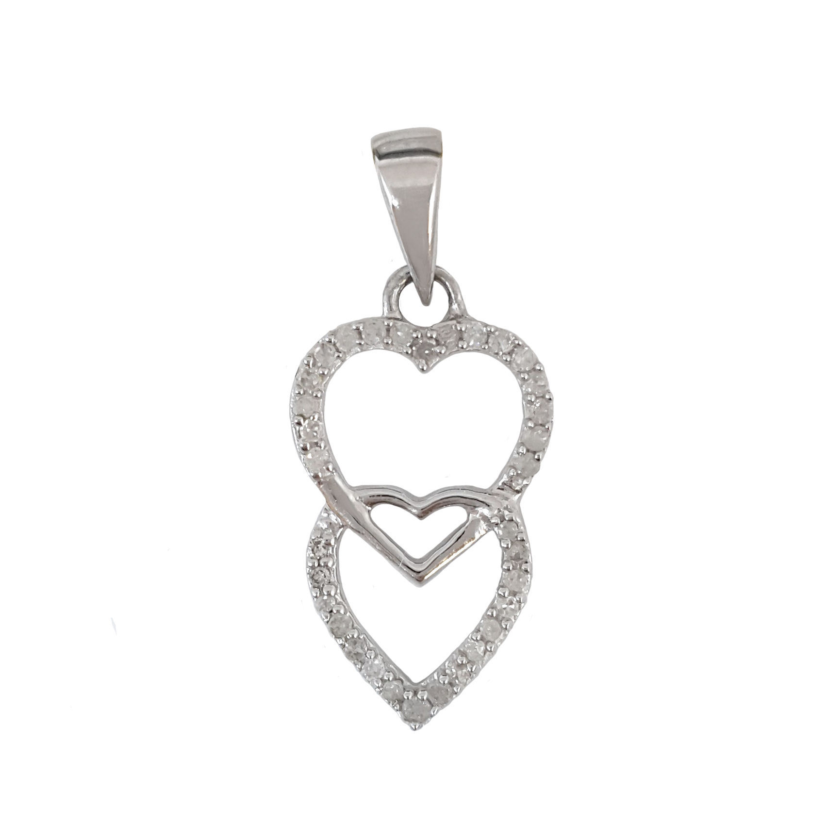 0.15ctw Diamond Double Heart Pendant in 10K White Gold