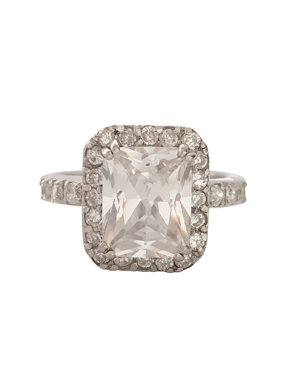 3.28ctw CZ Emerald Halo Ring in Sterling Silver