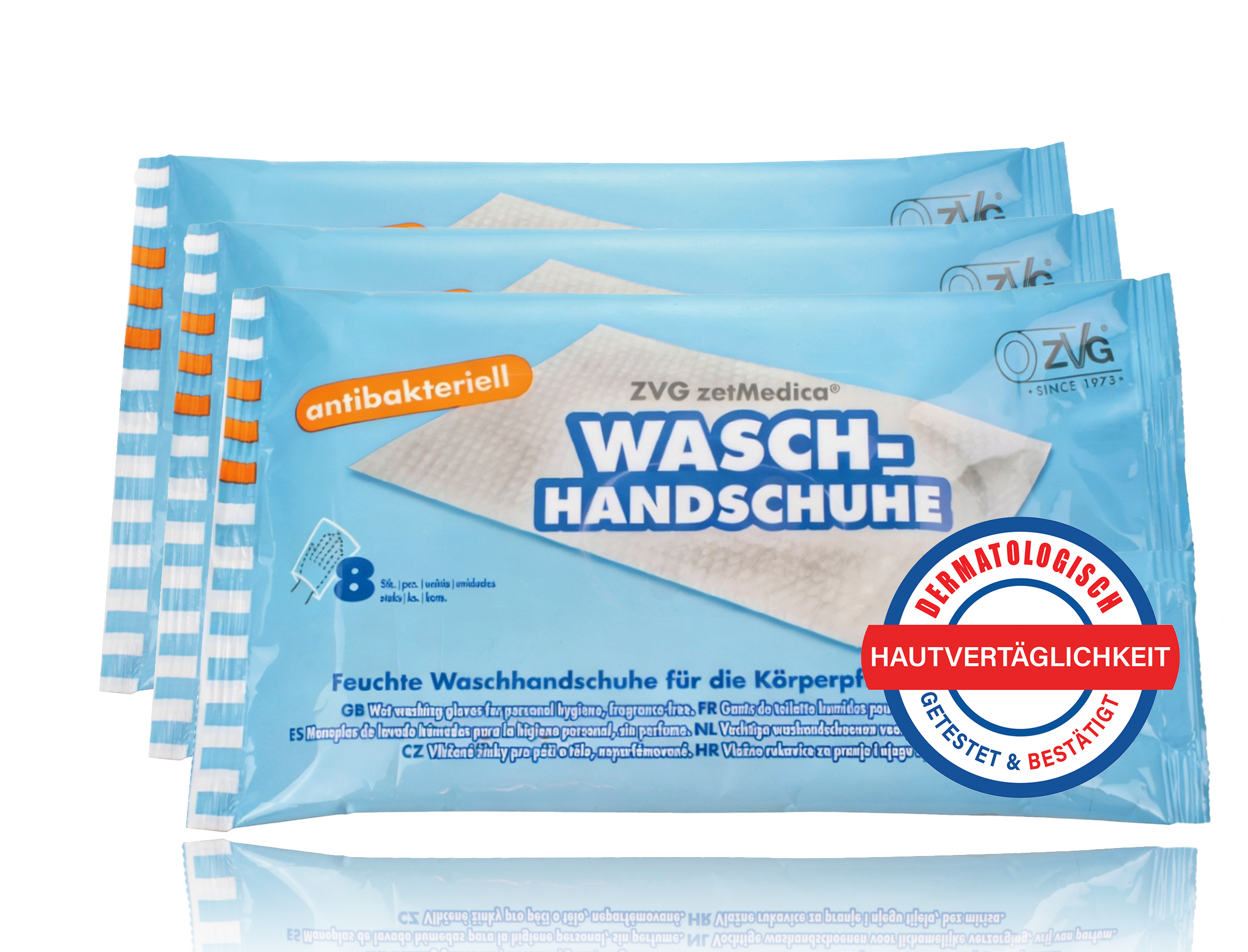 ZVG zetMedica® Antibakterielle feuchte Waschhandschuhe 3er Packung (24 Stk.)