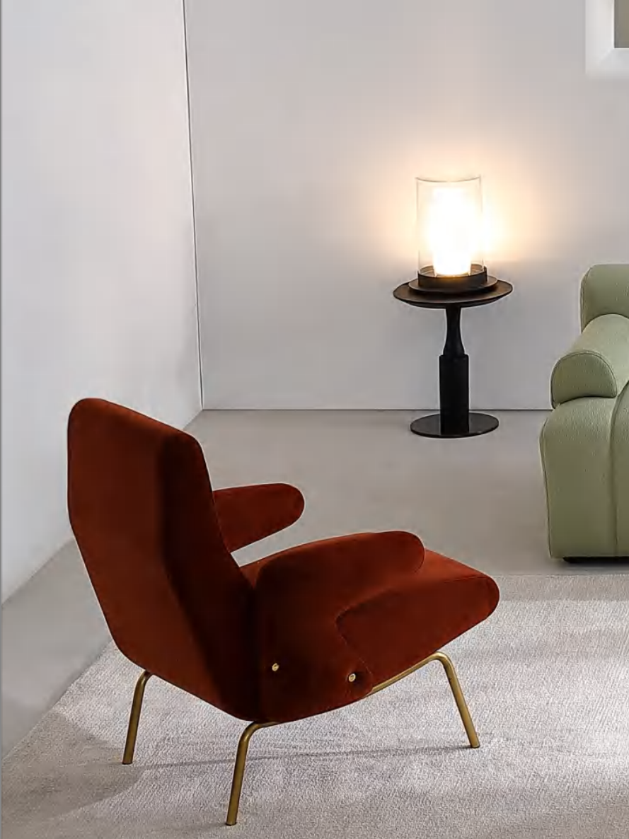 Thumbnail: Vintage-Style Ergonomic Armchair in Mahogany Color