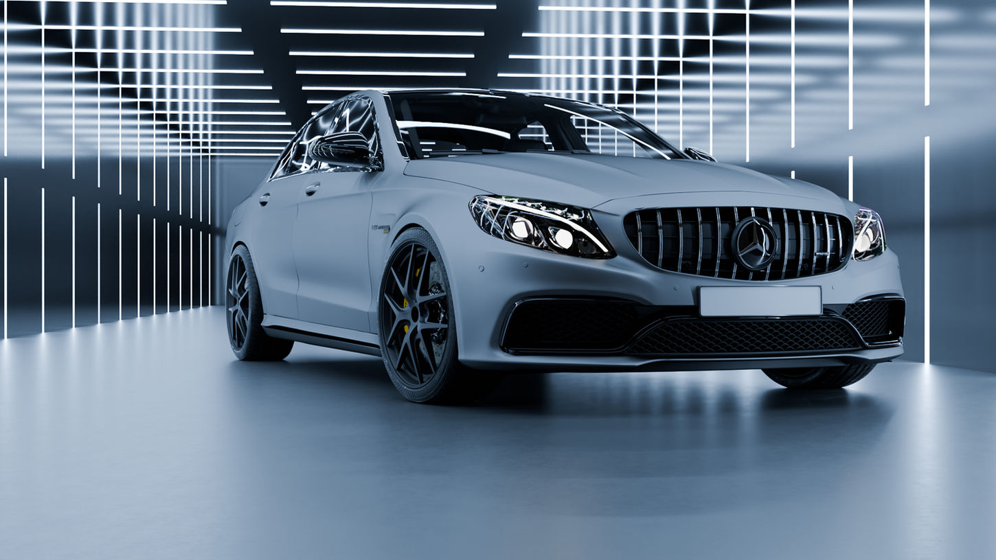 Grey Mercedes-Benz C63S in showroom