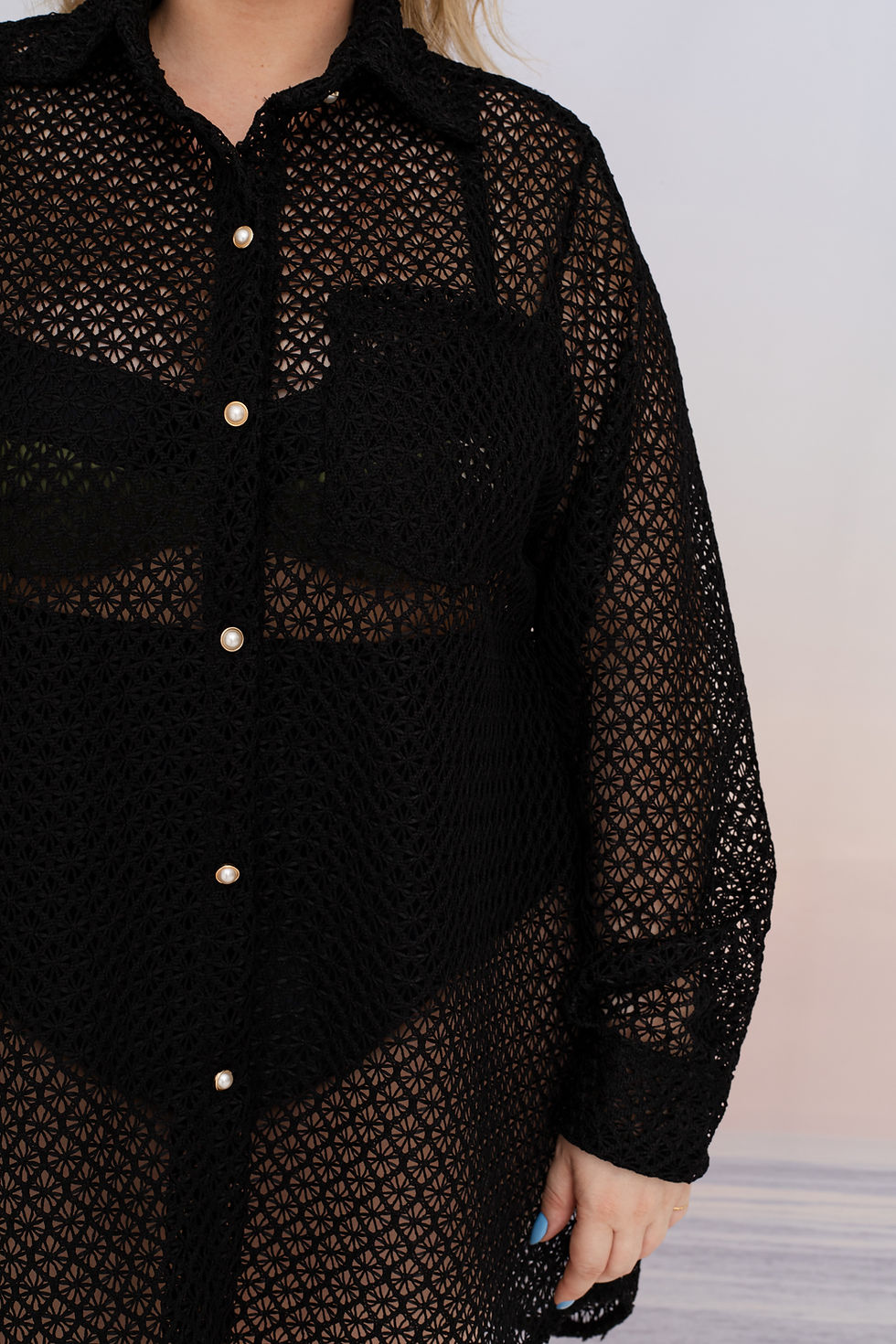 Miniatura: Camisa Oversized Renda Crochet (Preto)