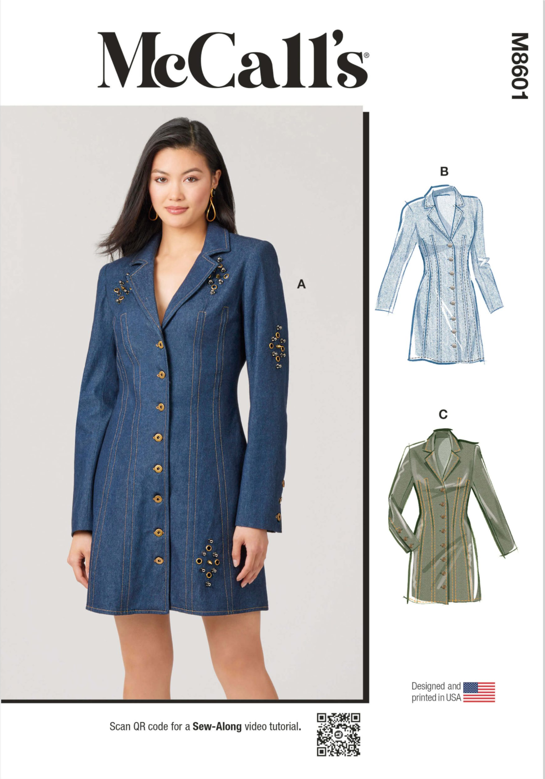 McCall’s Pattern M8601 Misses’ Fitted Button Front Mini Dress