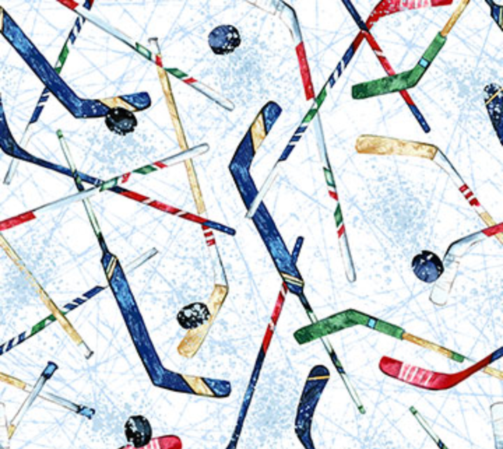 hockey sticks and pucks