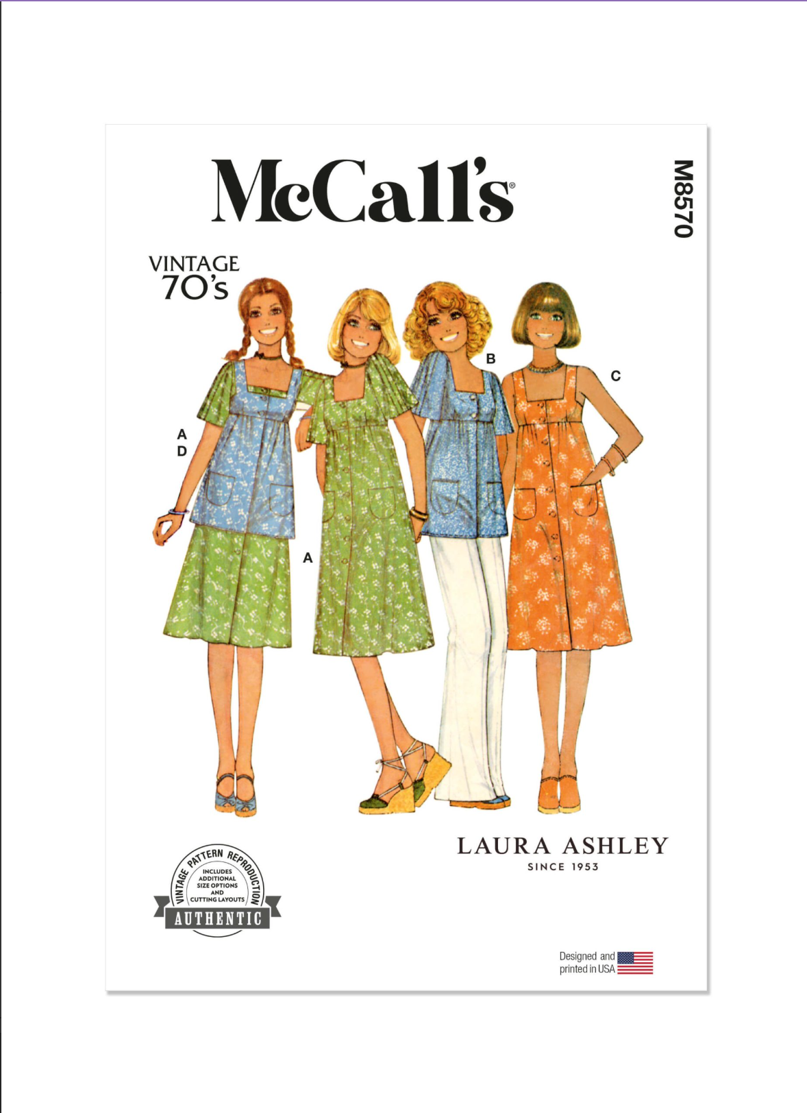 McCall’s Pattern M8570 Misses’ Dress, Jumper and Top by Laura Ashley