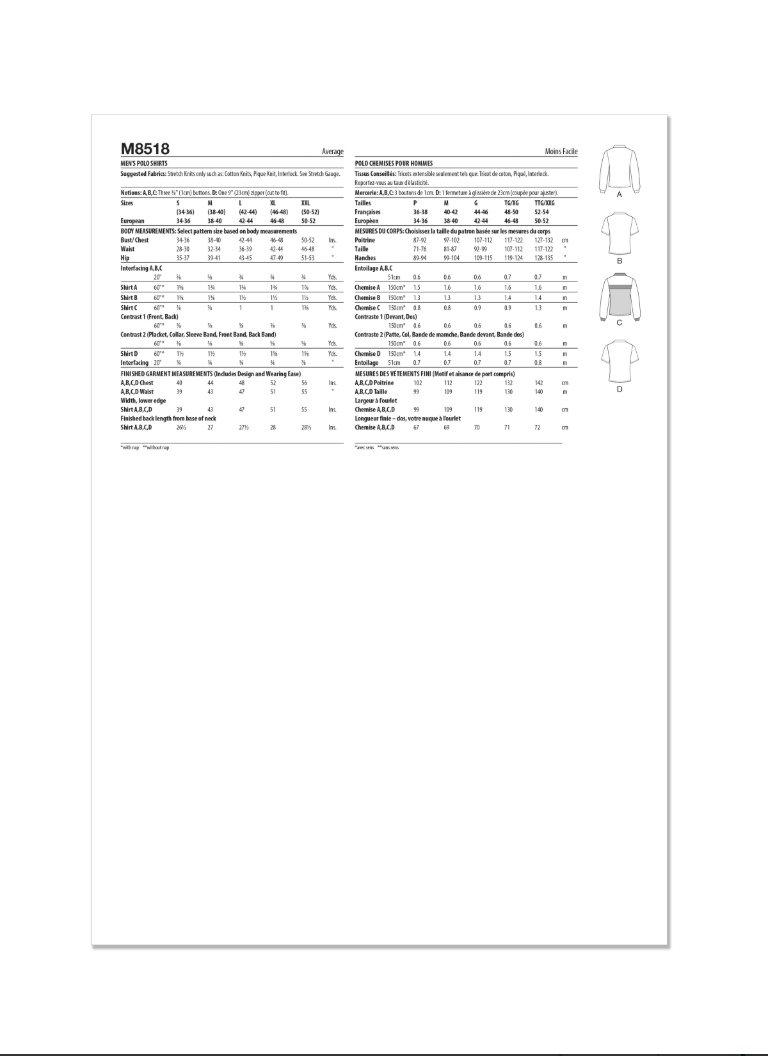 notions for McCall’s Sewing Pattern M8518 Men’s Polo Shirts