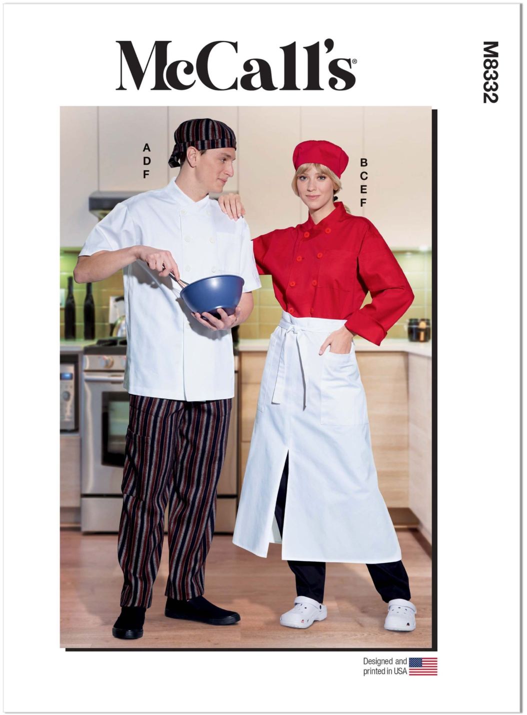 McCall’s Pattern M8332 Misses’ and Men’s Chef Jacket, Trousers, Apron and Cap