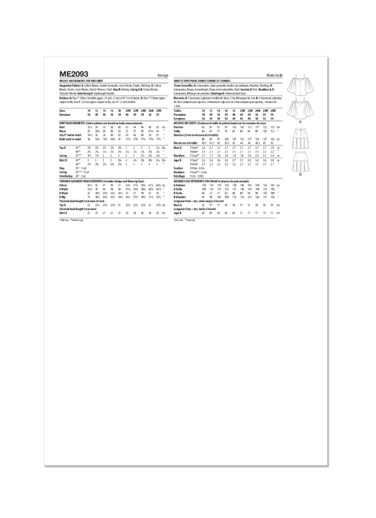 Thumbnail: Know Me Pattern ME2093 Misses’ and Women’s Top and Skirt
