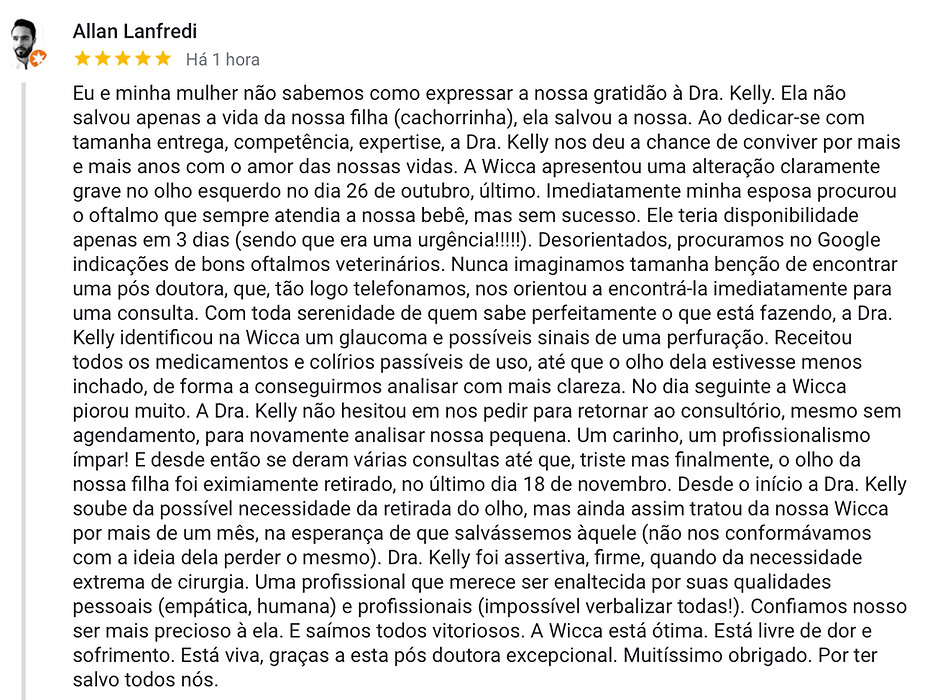 História de tutor atendido pela Dra. Kelly Pontes