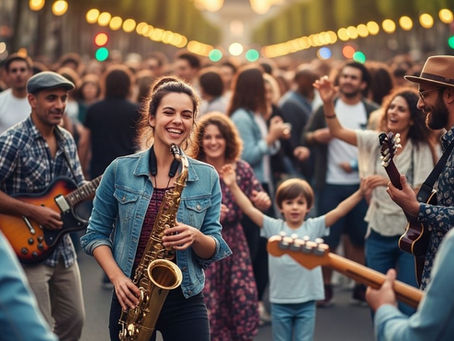 plusieurs personnes dans la rues entrain de célébrer la fête de la musique