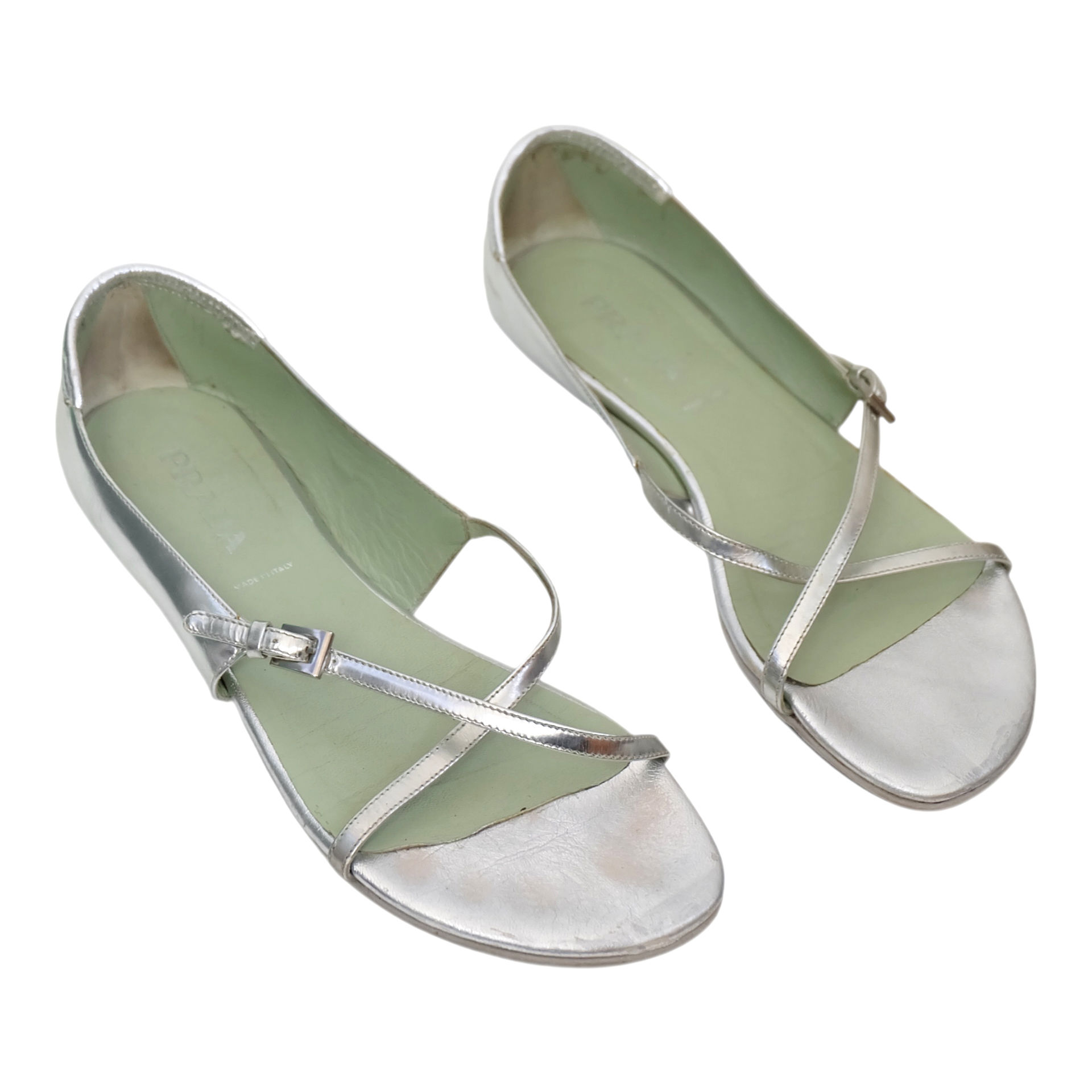 2003 'Prada' Silver Sandals