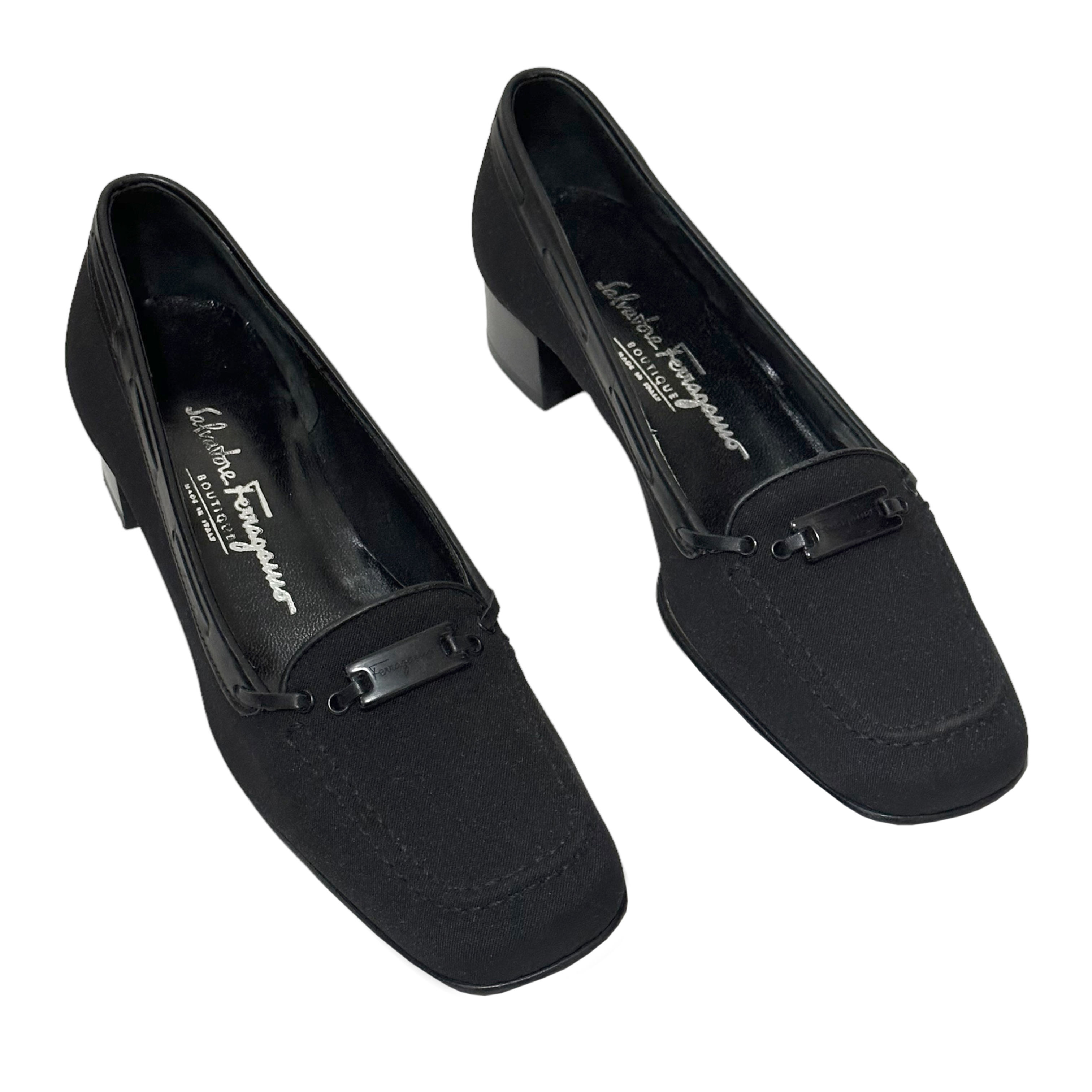 90s 'Ferragamo' Black Moccasins