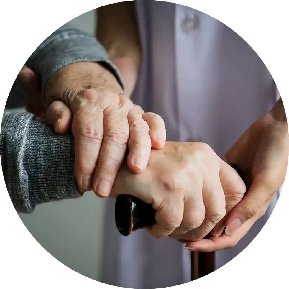 Caregiver supporting elderly person