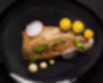 Grilled fish dish with radish and tomatoes