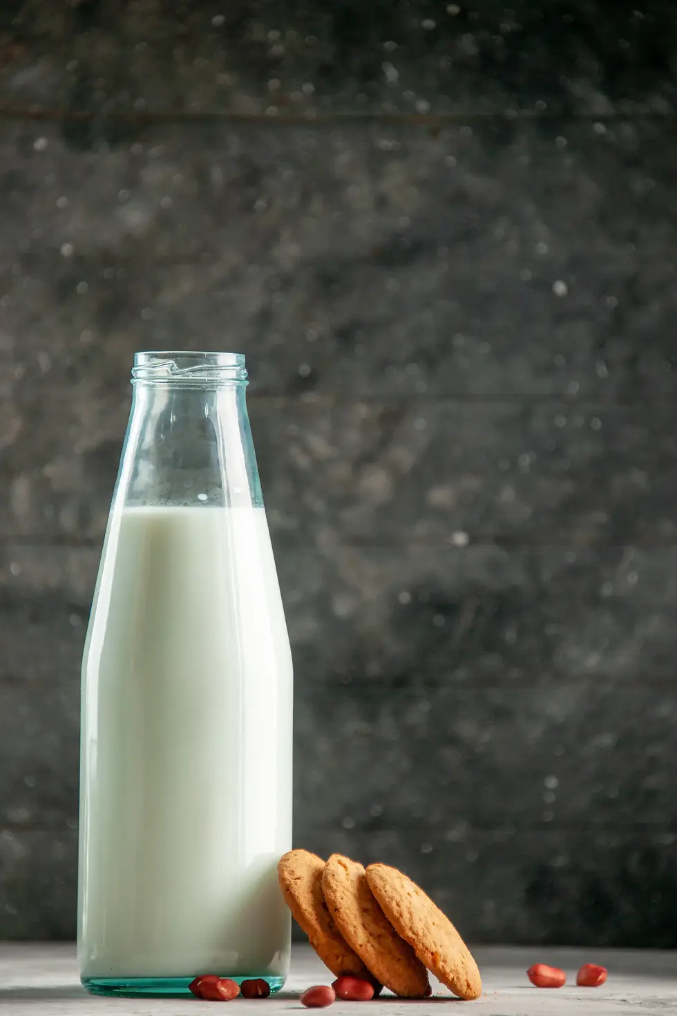 Glass bottle filled with milk