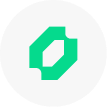 Green geometric logo in a white circle