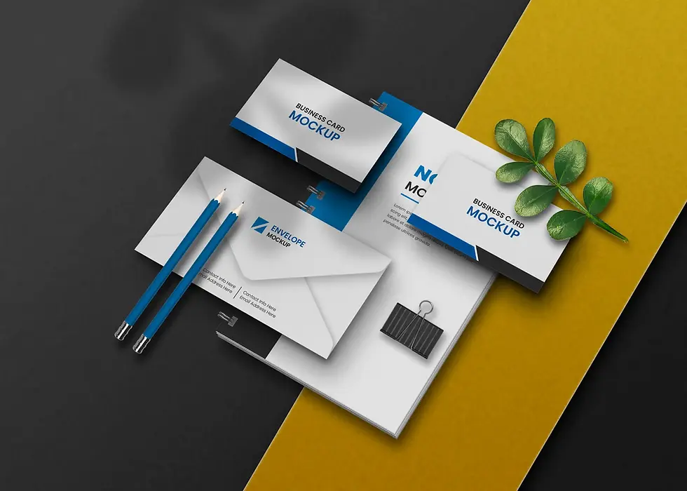 Branded stationery set with business cards and pencils