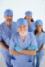 Smiling medical team in scrubs