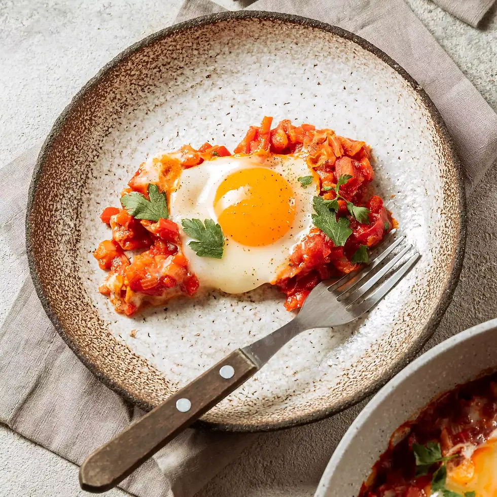 Fried egg on shakshuka, delicious breakfast