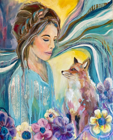 woman, fox, oil