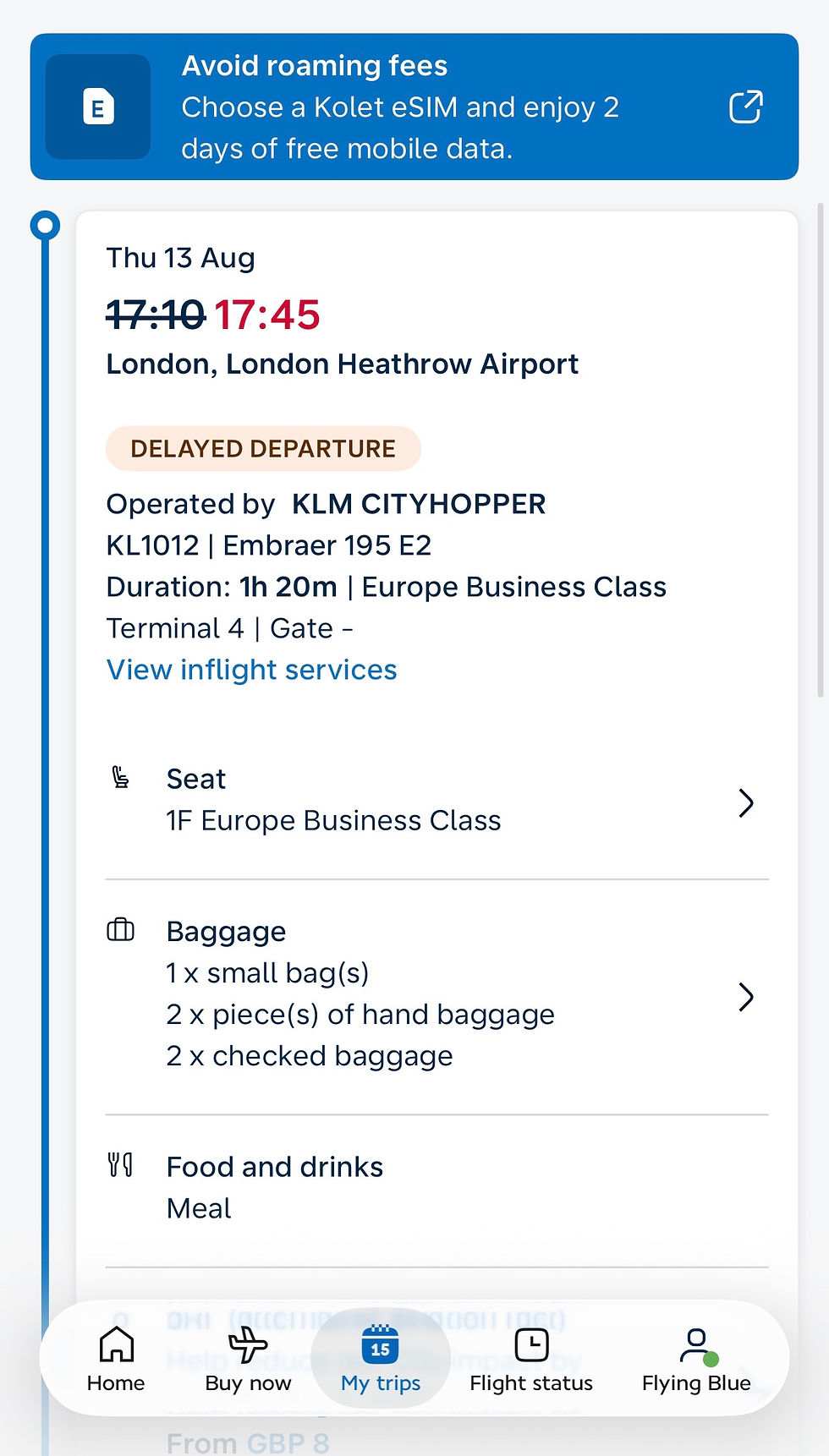 KLM flight delay notification