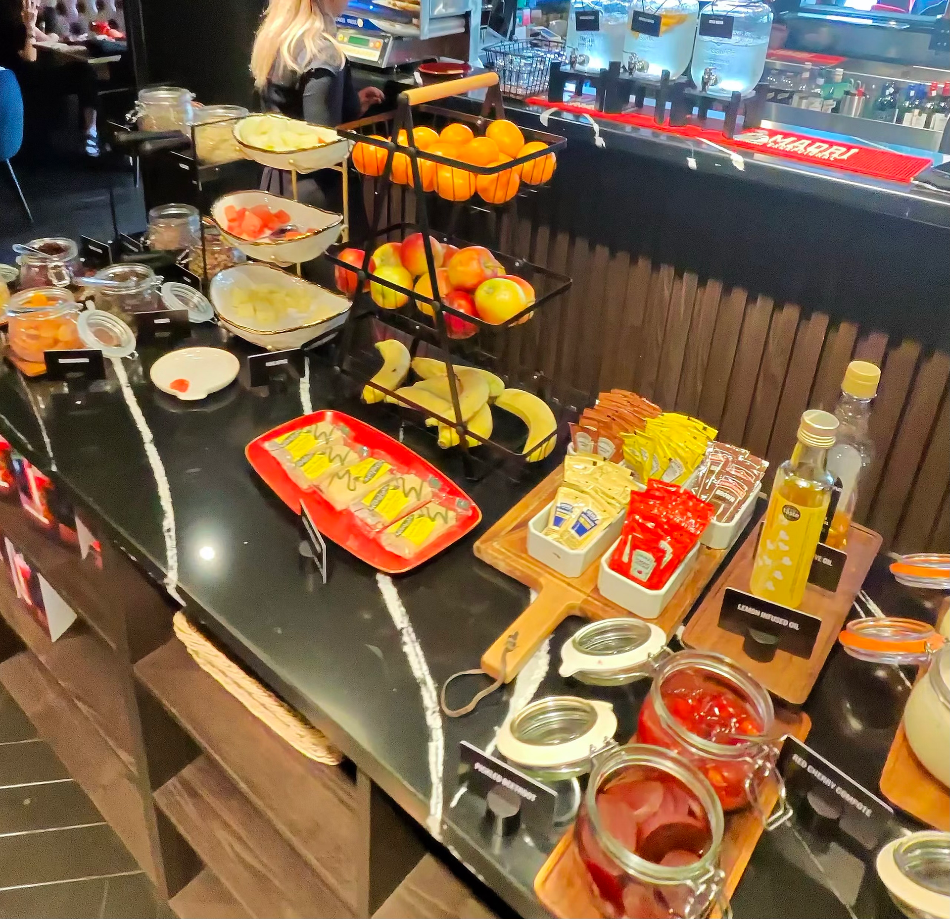 Hotel breakfast at Gatwick airport hotel with coffee and continental options