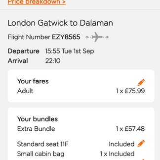 easyjet flight booking to Turkey Dalaman