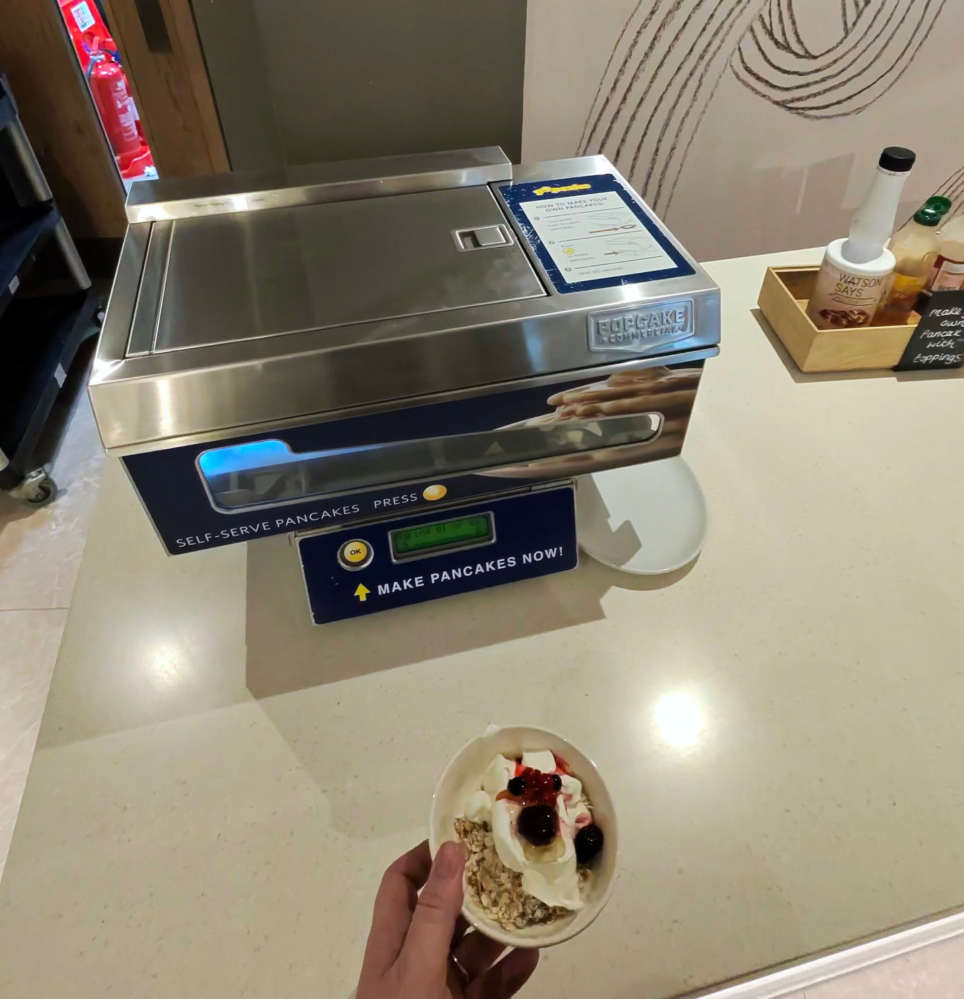 Automatic pancake machine at Aspire Lounge Liverpool Airport