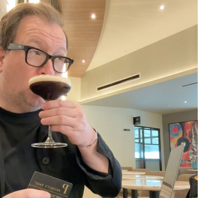 Mr Plane Guy enjoying the coffee Cocktails served inside Aspire Lounge Liverpool Airport