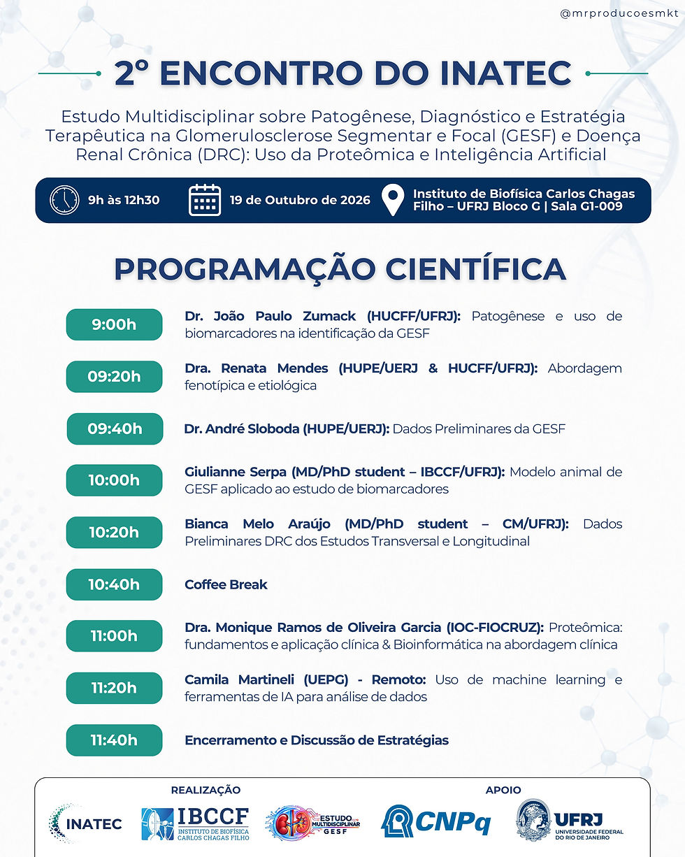 INATEC promove 2º Encontro dedicado à pesquisa em Glomeruloesclerose Segmentar e Focal e Doença Renal Crônica