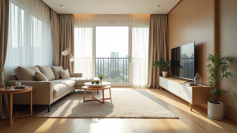 Eye-level view of a clean and bright HDB living room