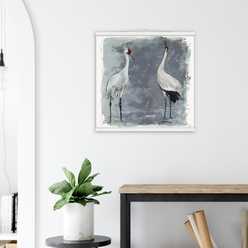 Thumbnail: Bird art posters feature original drawings of the whooping crane