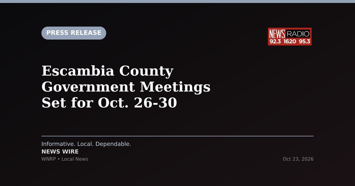 Escambia County Government Meetings Set for Oct. 26-30