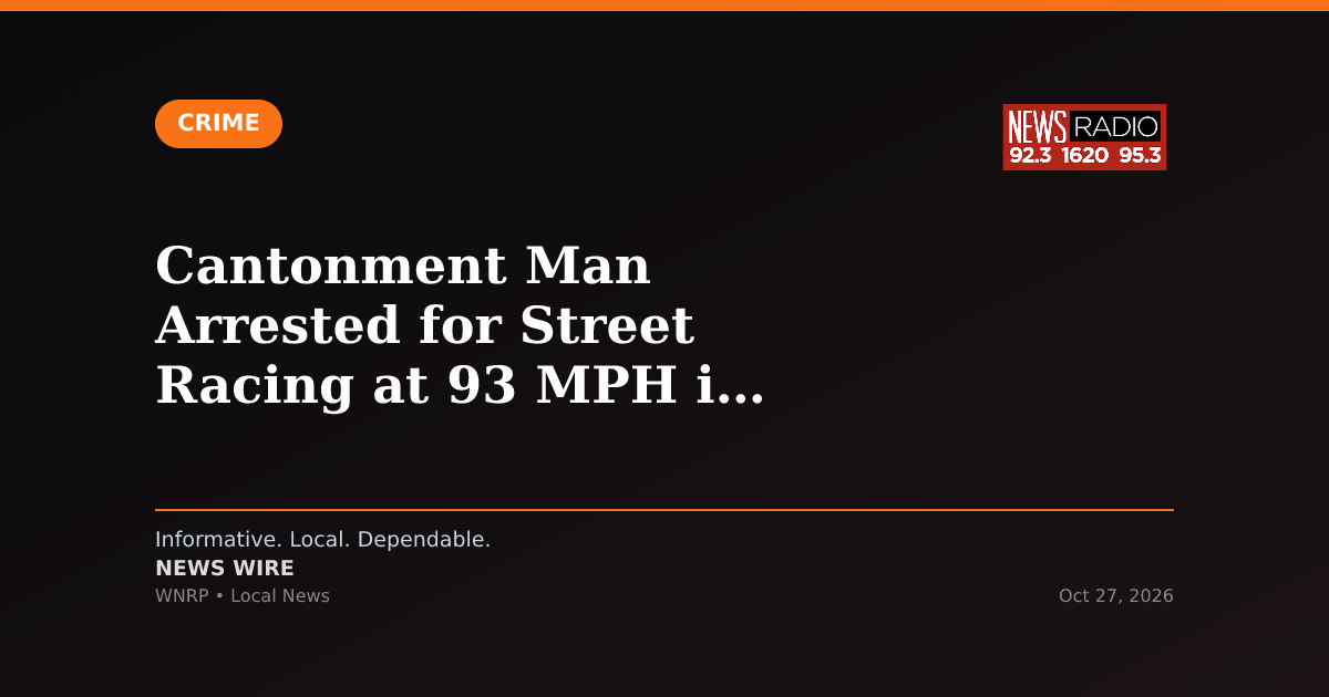 Cantonment Man Arrested for Street Racing at 93 MPH in Highway 29 Work Zone