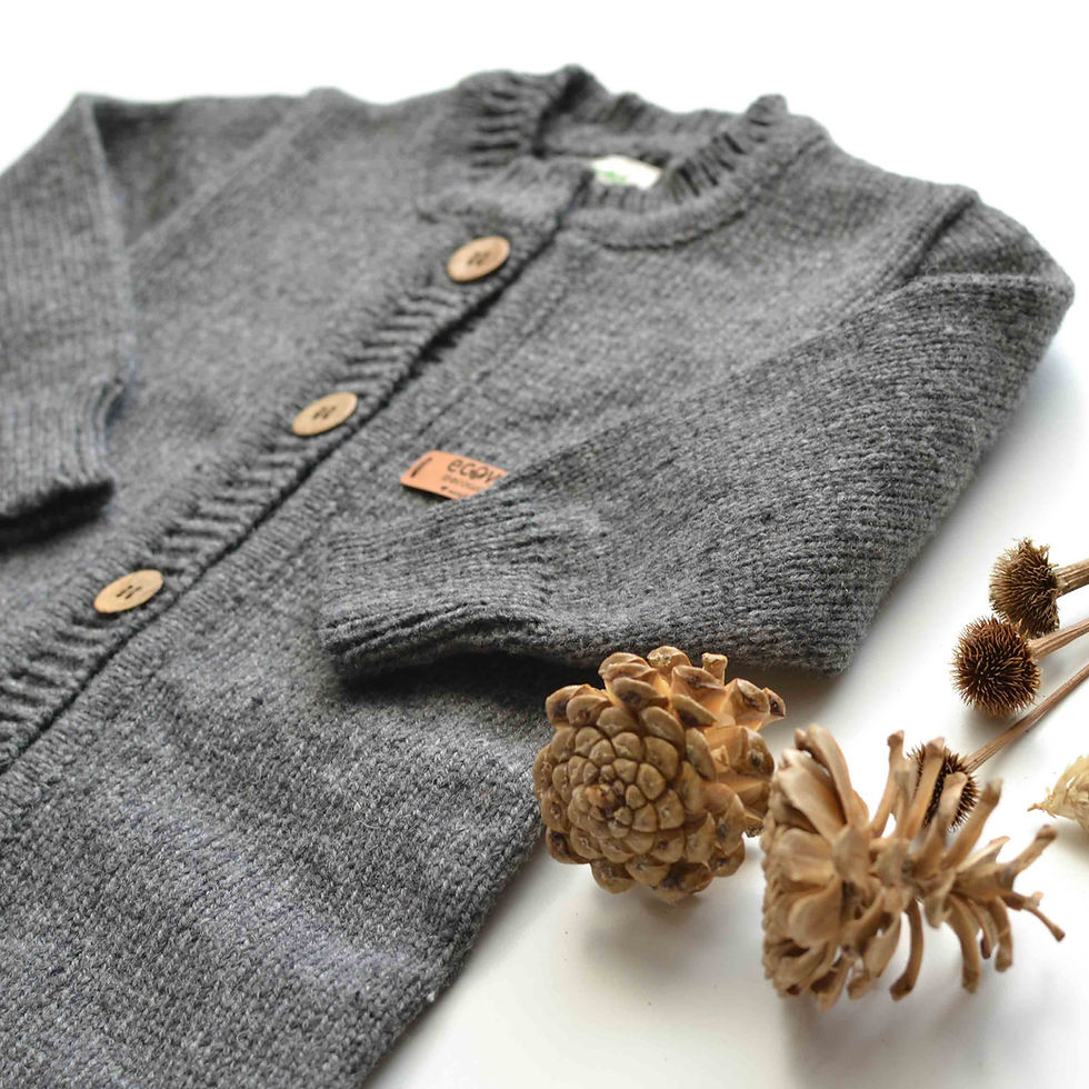 Thumbnail: Organic merino wool hand knit baby jumpsuit gray